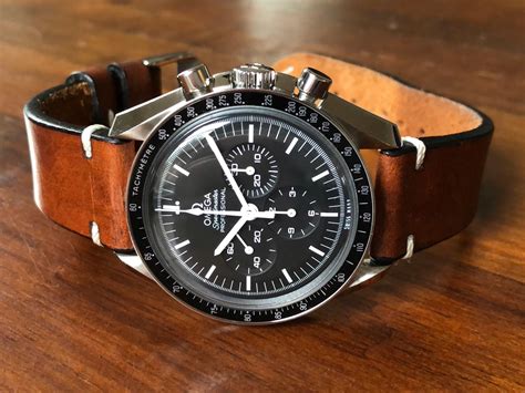 omega speedmaster lederband|omega speedmaster with leather strap.